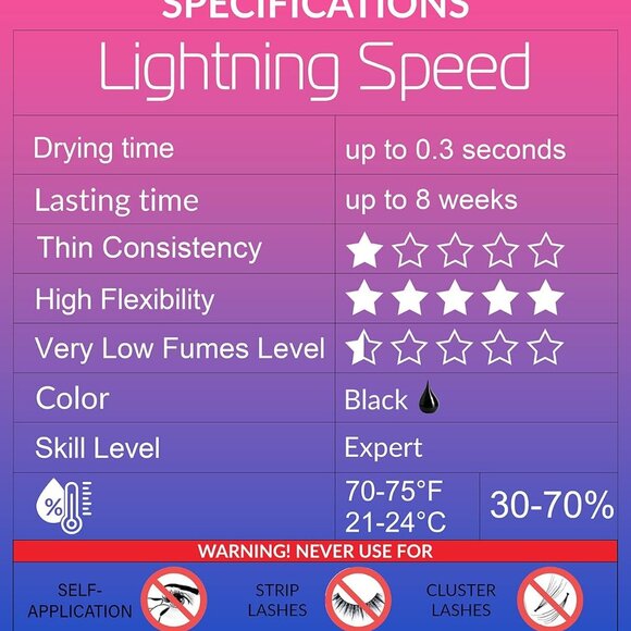 Lightning Speed Eyelash Extensions Glue - Fast Dry 0.3 Sec & 6-8 Weeks Retention - Picture 3 of 9